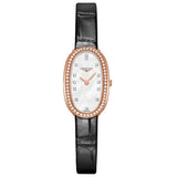 longines symphonette mother of pearl diamond dot dial 18ct rose gold quartz watch front facing upright image