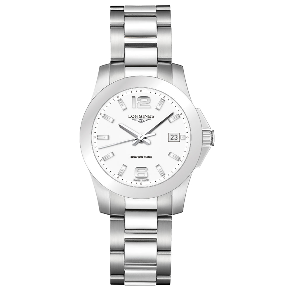 Longines Ladies Conquest Stainless Steel White Dial Watch L3.377.4.16.6