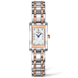 longines dolceVita mother of pearl diamond dot dial 18ct rose gold & steel watch front facing upright image