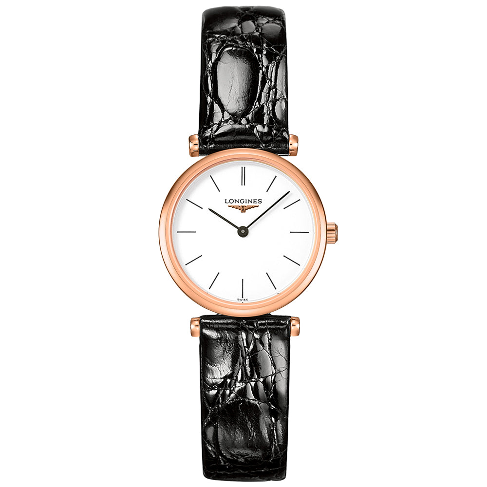 longines la grande classique 24mm white dial 18ct rose gold plated steel quartz watch front facing upright image