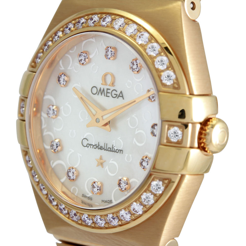Omega Ladies Constellation Quartz Rose Gold Diamond O12355246055015 Side Closeup