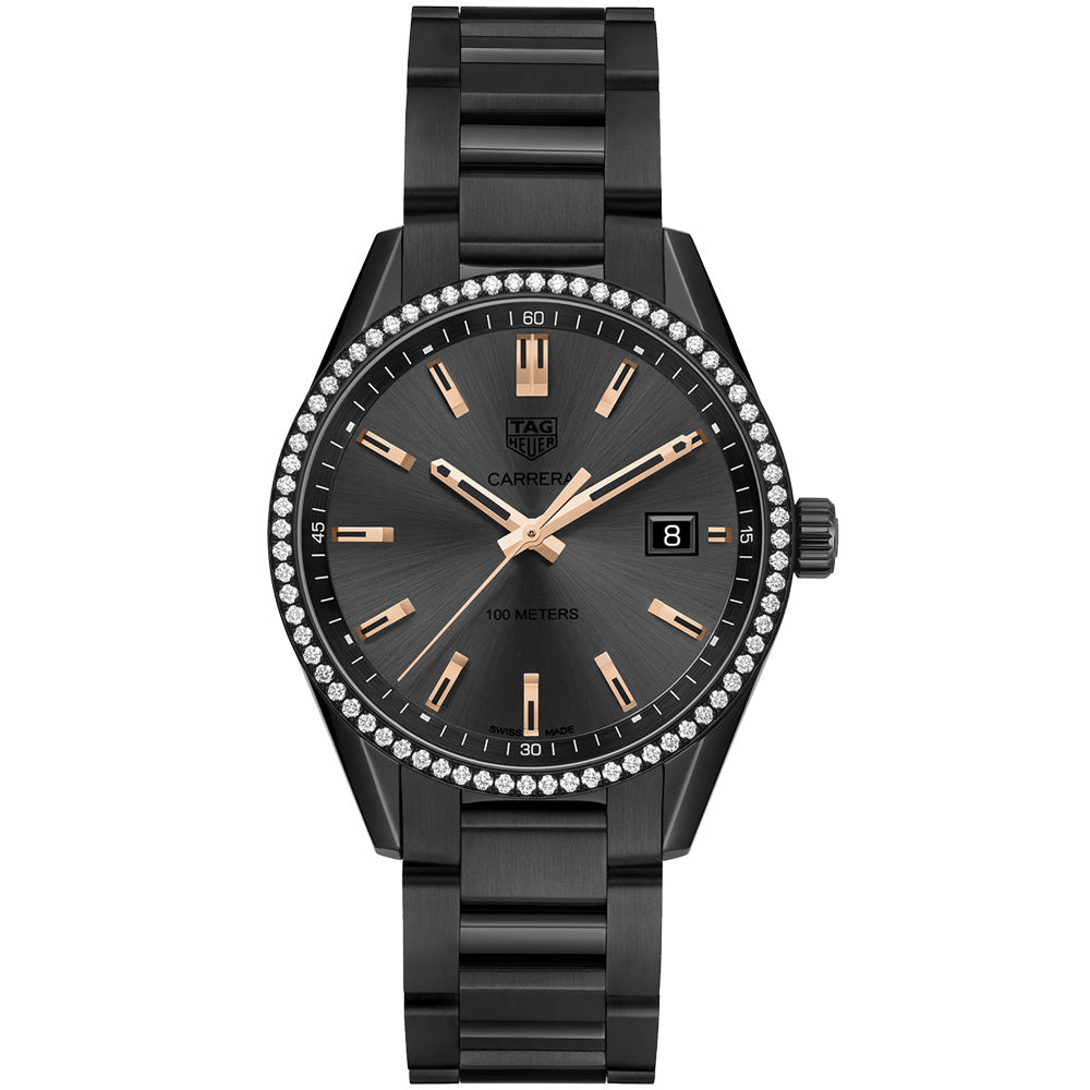TAG Heuer Ladies Carrera Titanium Coated Steel Grey Dial Diamond Watch WAR1115.BA0602