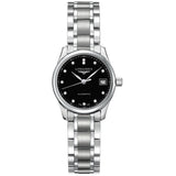 longines master collection 25.5mm black diamond dot dial automatic watch front facing upright image