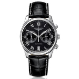 longines master collection 40mm black dial automatic chronograph watch front facing upright image