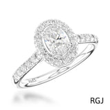 The Skye Platinum Oval Cut Diamond Engagement Ring With Diamond Halo And Diamond Set Shoulders