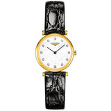 longines la grande classique 24mm mother of pearl diamond dot dial gold pvd steel Watch front facing upright image