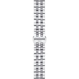 tissot bridgeport lady 29mm silver dial steel watch showing butterfly clasp of its steel bracelet