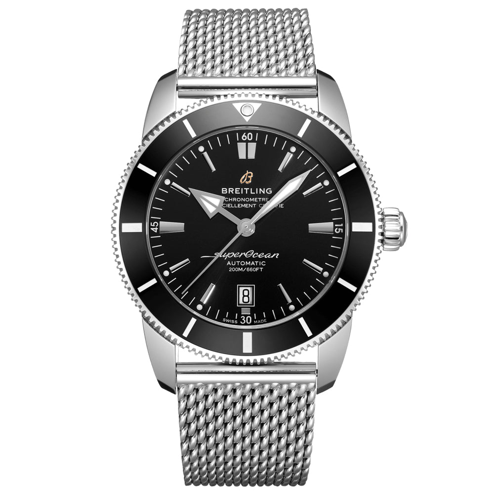 Breitling Superocean Heritage B20 Automatic 46 Black Dial Silver Mesh Bracelet Watch for Men - AB2020121B1A1