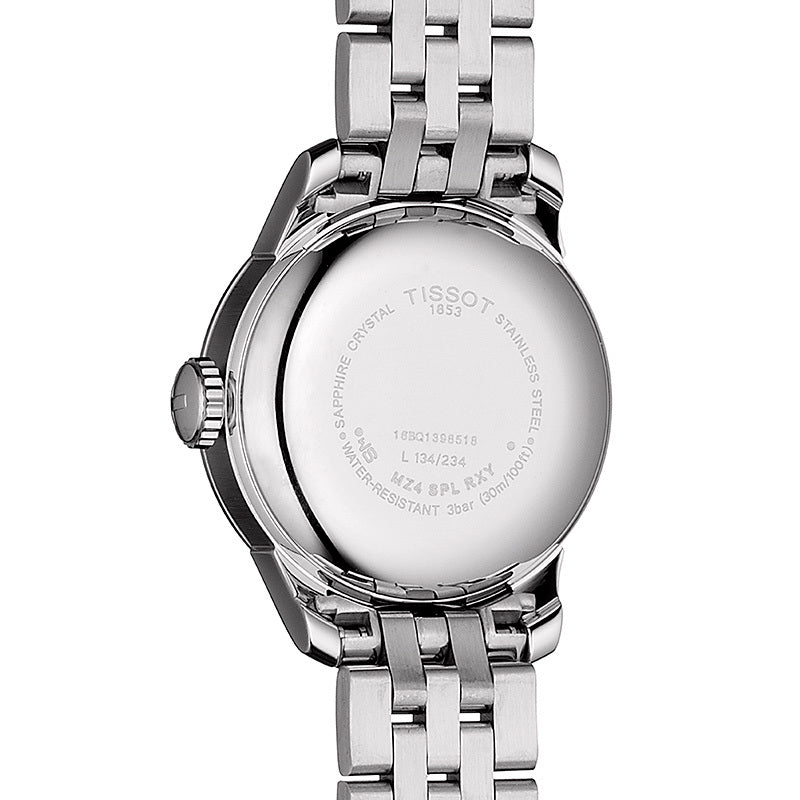 tissot le locle automatic small lady 25.30mm silver dial watch back facing upright image