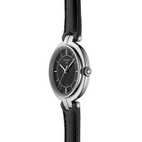 tissot t lady flamingo 30mm black dial quartz watch on a leather strap front side facing upright image