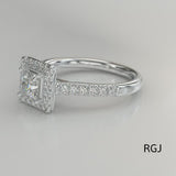 The Skye Platinum Princess Cut 0.41ct Diamond Engagement Ring With 0.33ct Diamond Halo And Diamond Set Shoulders