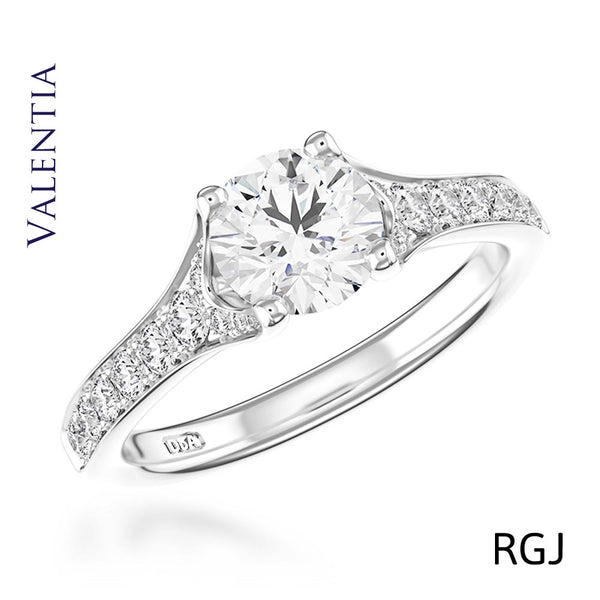 The Valentia Platinum Round Brilliant Cut Diamond Solitaire Engagement Ring With Diamond Set Shoulders