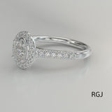 The Skye Platinum Oval Cut Diamond Engagement Ring With Diamond Halo And Diamond Set Shoulders