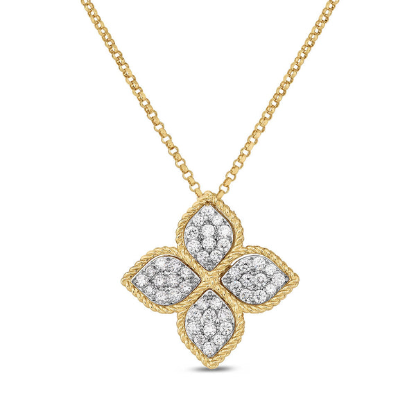 Roberto Coin 18ct Yellow Gold 0.48ct Diamond Princess Flower Necklace ADR777CL0652Y