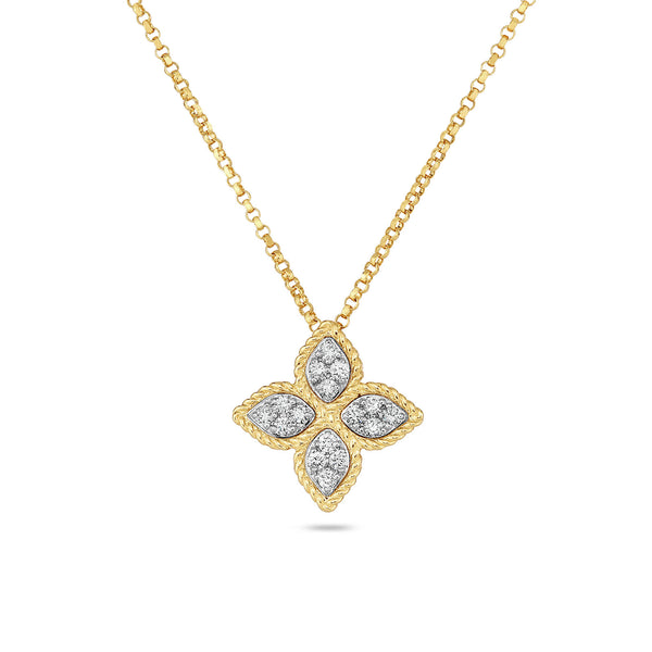 Roberto Coin 18ct Yellow Gold 0.18ct Princess Flower Diamond Necklace ADR777CL0680Y
