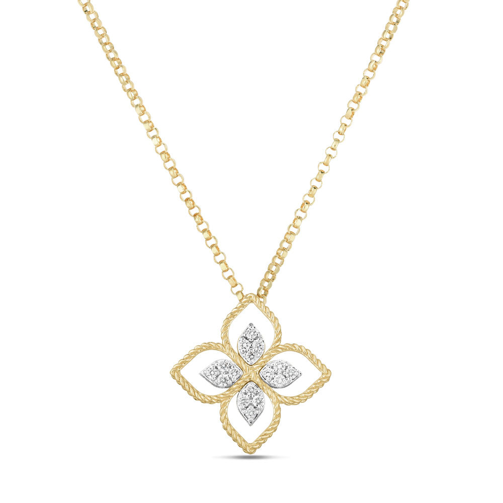 Roberto Coin 18ct Yellow And White Gold Princess Flower Diamond Necklace ADR777CL2665 18YW