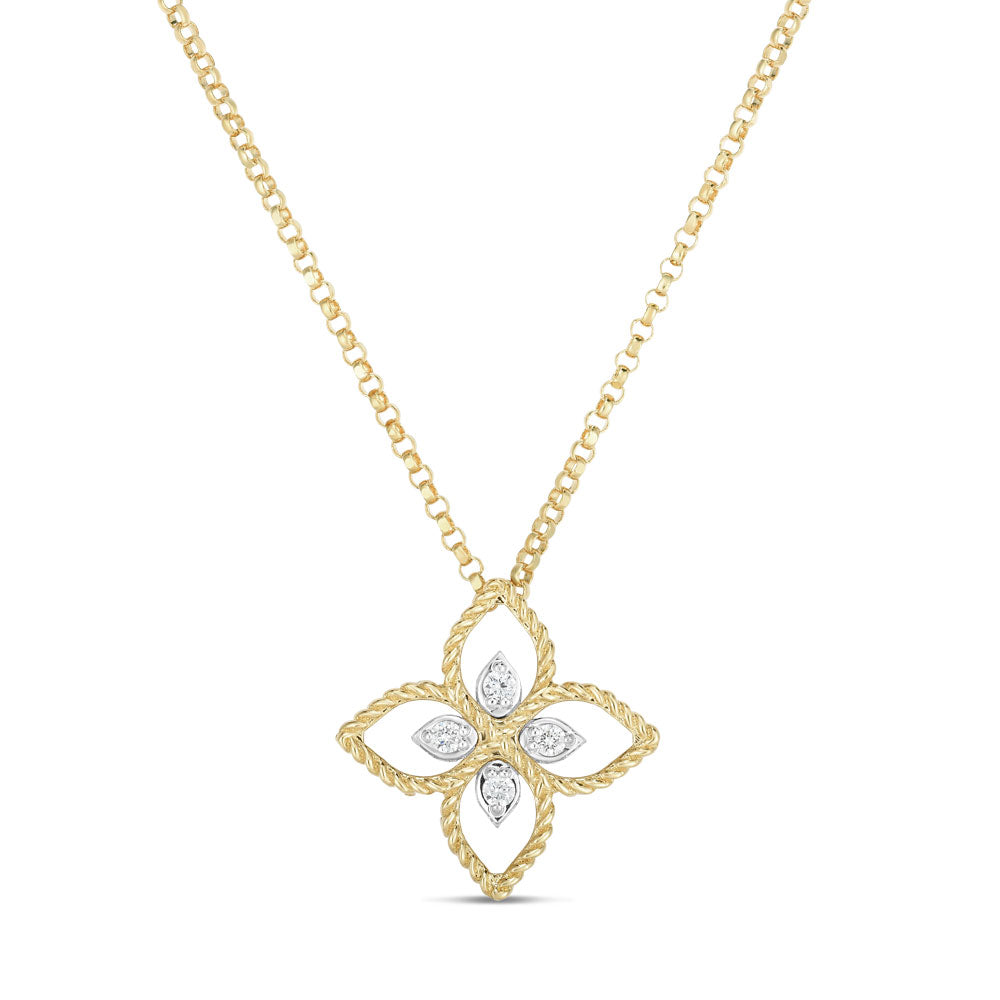 Roberto Coin 18ct Yellow And White Gold Princess Flower Diamond Necklace ADR777CL2666 18YW