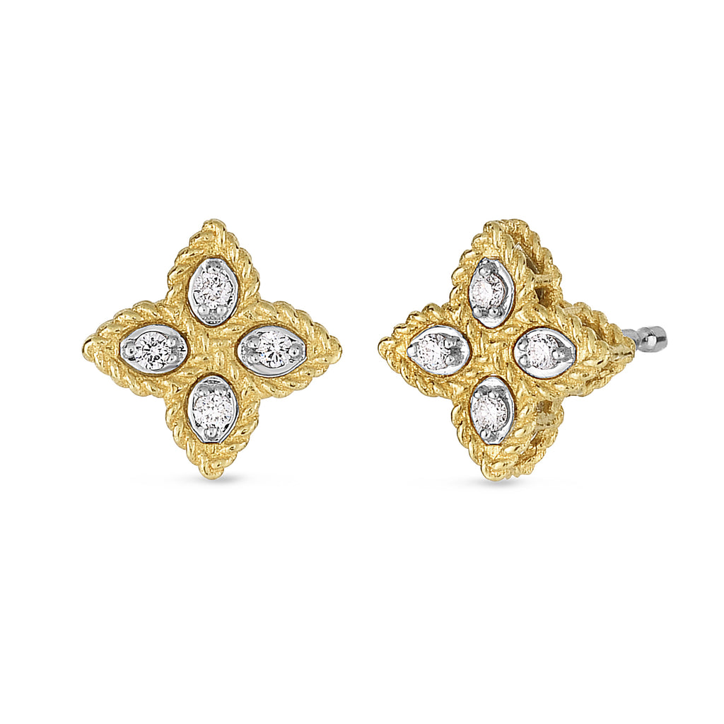 Roberto Coin 18ct Yellow Gold 0.10ct Princess Flower Diamond Earrings ADR777EA0641