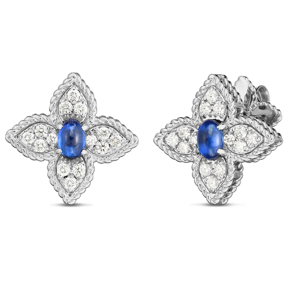 Roberto Coin 18ct White Gold Sapphire and Diamond Princess Flower Earrings ADV777EA1251