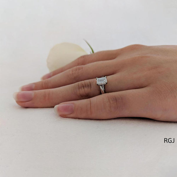 The Capri Platinum Emerald Cut Diamond Solitaire Engagement Ring