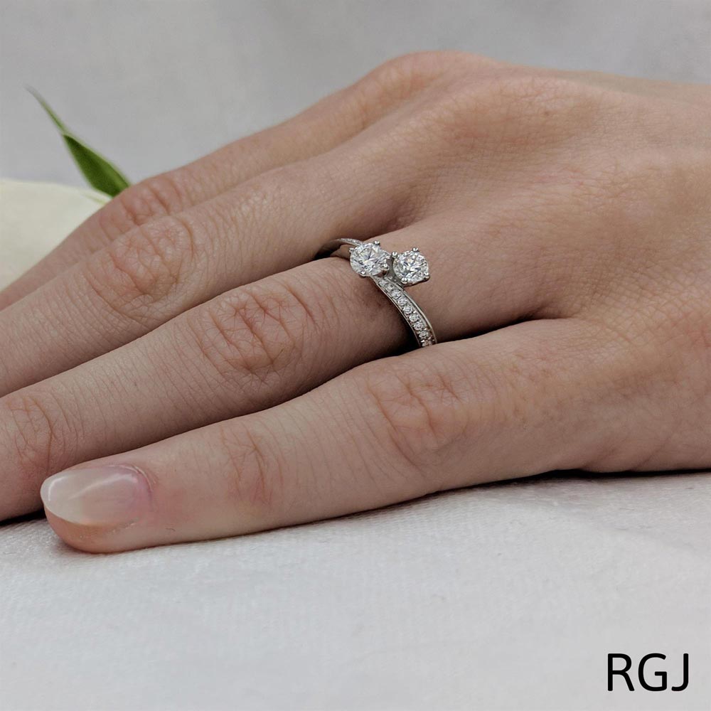 The Dursey Toi Et Moi Platinum Round Brilliant Cut Two Stone Diamond Engagement Ring With Diamond Set Twist Shoulders