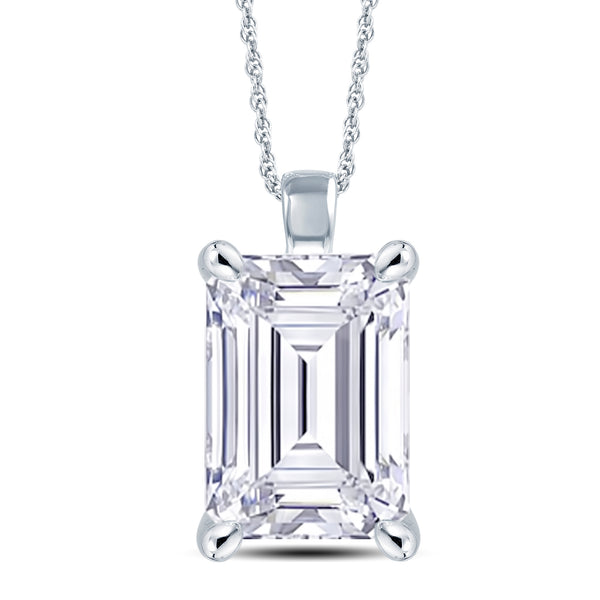 18ct White Gold 0.40ct Emerald Cut Four Claw Diamond Necklace