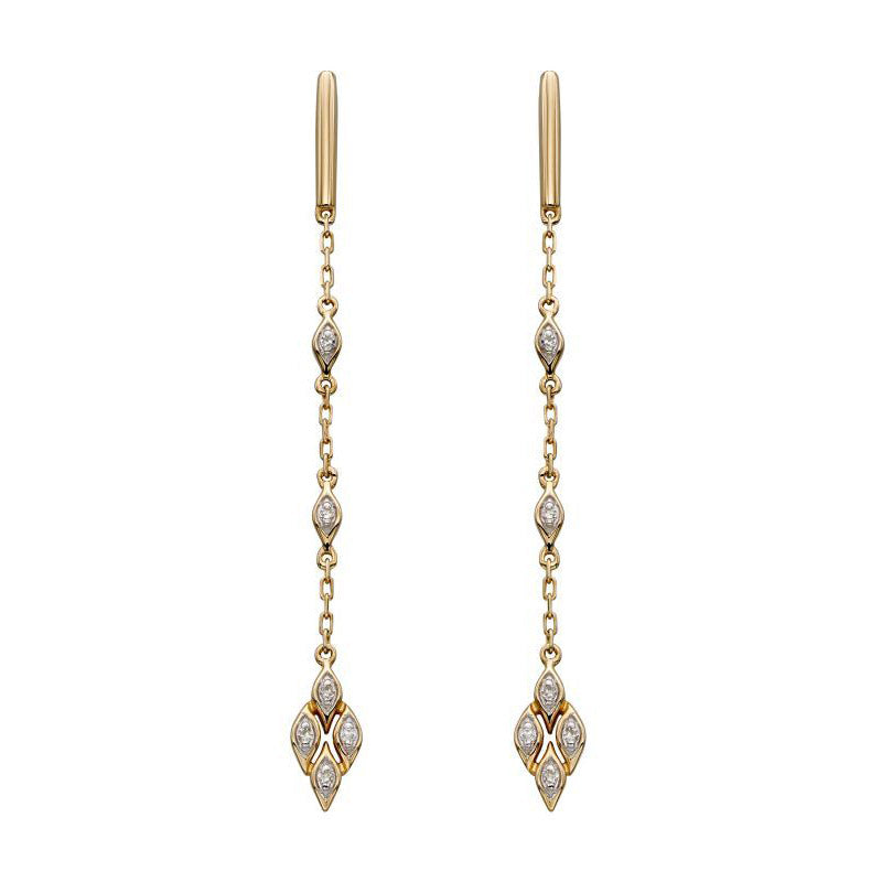 9ct Yellow Gold Diamond Deco Drop Earrings GE2277