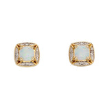 9ct Yellow Gold Opal And Diamond Square Stud Earrings GE2317W