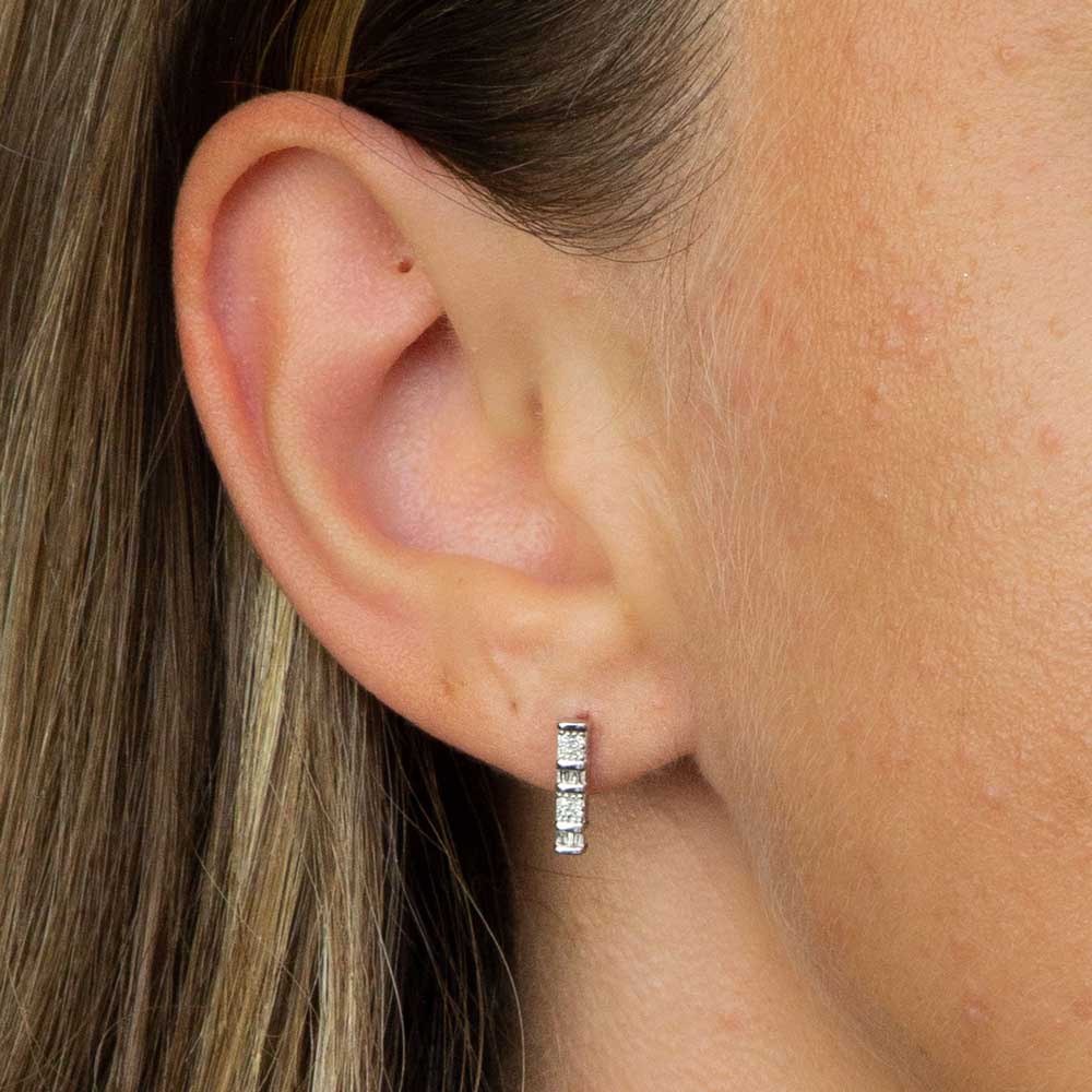 9ct White Gold Diamond Bar Earrings GE2356