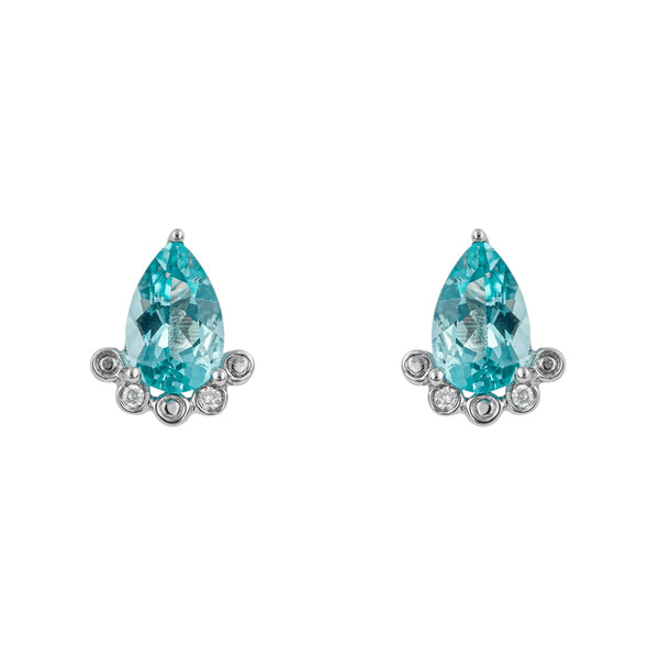 9ct white gold blue apatite and diamond teardrop stud earrings