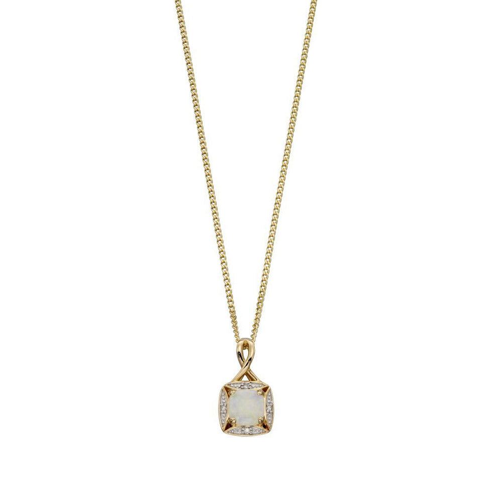 9ct Yellow Gold Opal And Diamond Square Pendant Only GP2233W