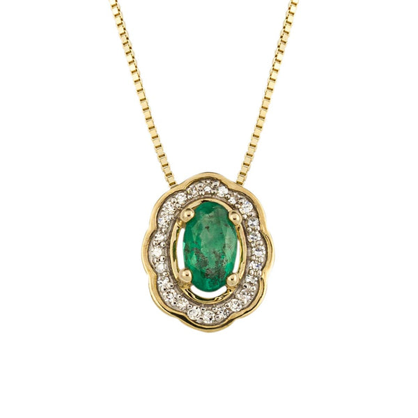 9ct Yellow Gold Ornate Emerald And Diamond Halo Pendant GP2299G