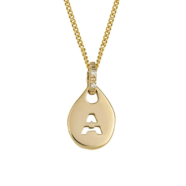 9ct Yellow Gold Initial A Organic Pendant With Diamond Detailing GP2309