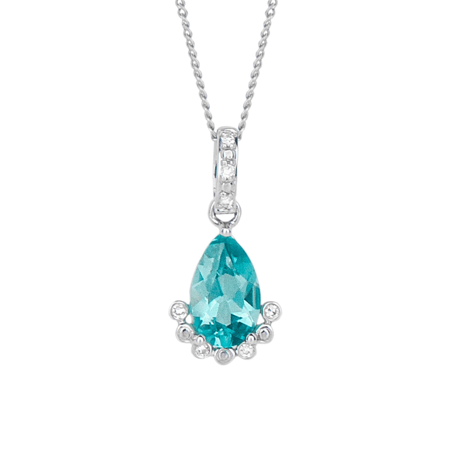 9ct white gold blue apatite and diamond teardrop pendant
