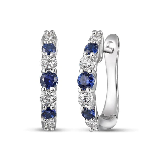 18ct White Gold Round Brilliant Cut 0.29ct Blue Sapphire And 0.23ct Diamond Half Hoop Earrings