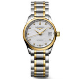 longines master collection 25.5mm silver dial 18ct gold & steel diamond automatic ladies watch