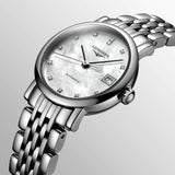 longines elegant collection 25.5mm mop diamond dot dial automatic ladies watch dial close up