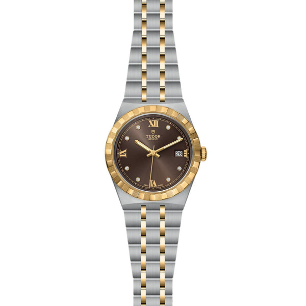 tudor royal 38mm chocolate brown dial steel & gold watch