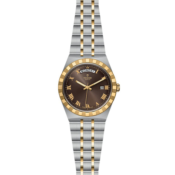 tudor royal 41mm chocolate brown dial steel & gold watch