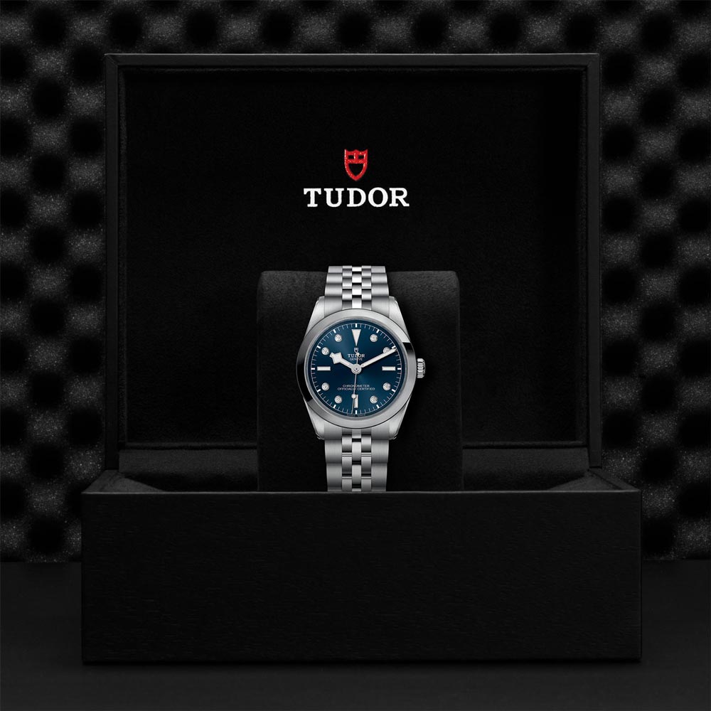 tudor black bay 36 blue dial watch in presentation box