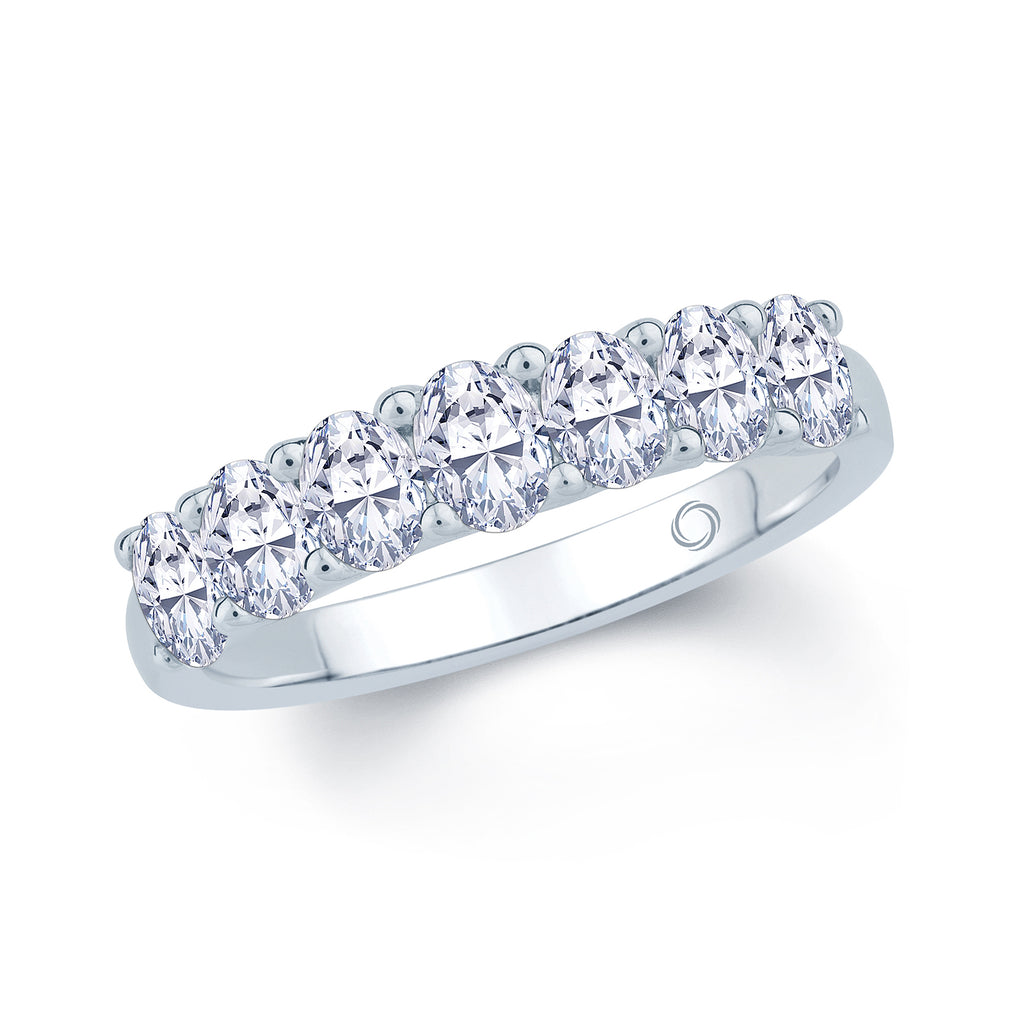Platinum 0.95ct Oval Cut Diamond Half Eternity Ring