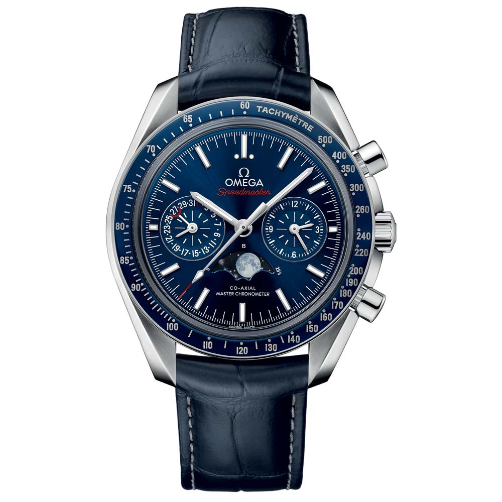 OMEGA Speedmaster Moonphase Chronograph 44.25mm Blue Dial Automatic Gents Watch 30433445203001