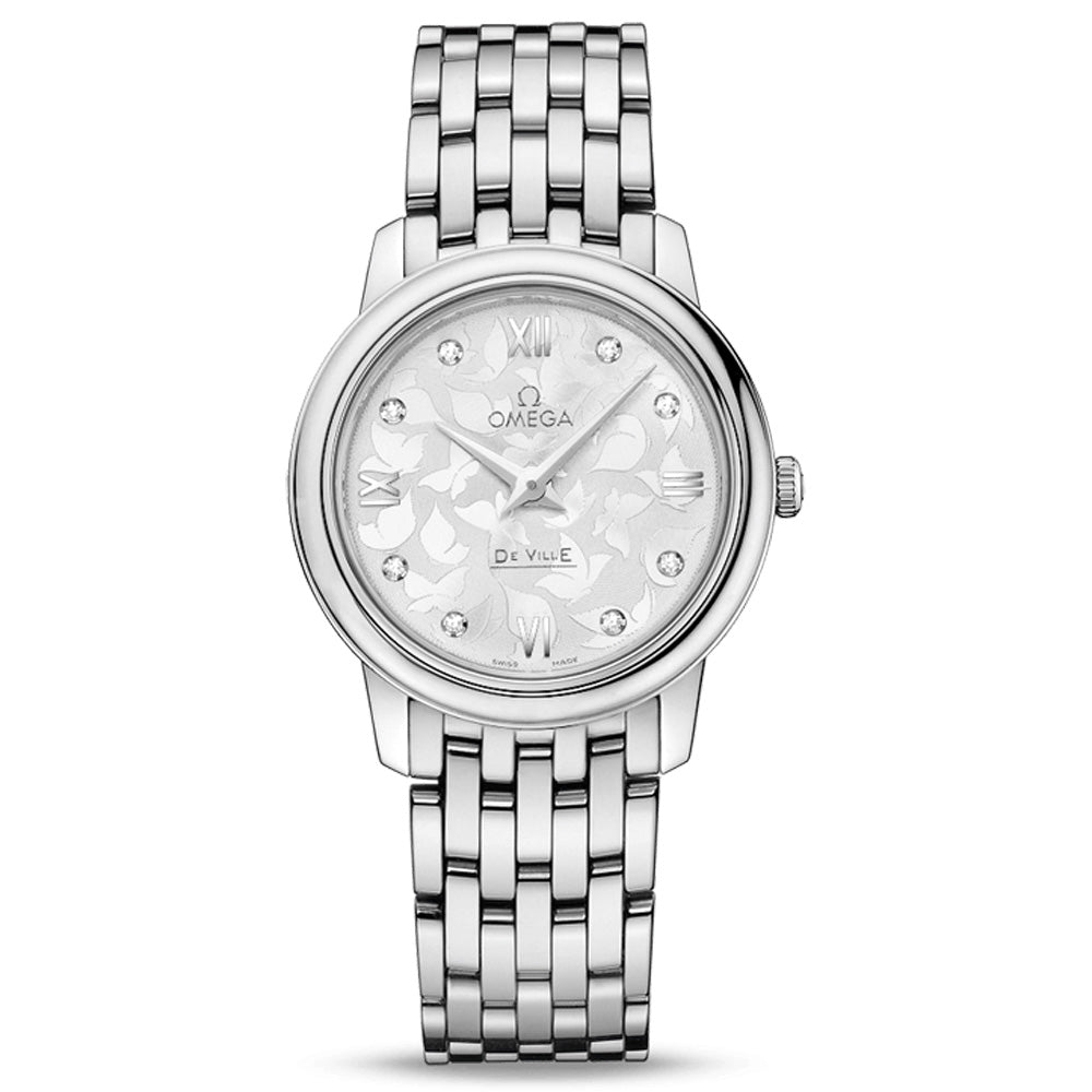 OMEGA De Ville Prestige 27.4mm Butterfly Silver Dial Diamond Ladies Quartz Watch 42410276052001