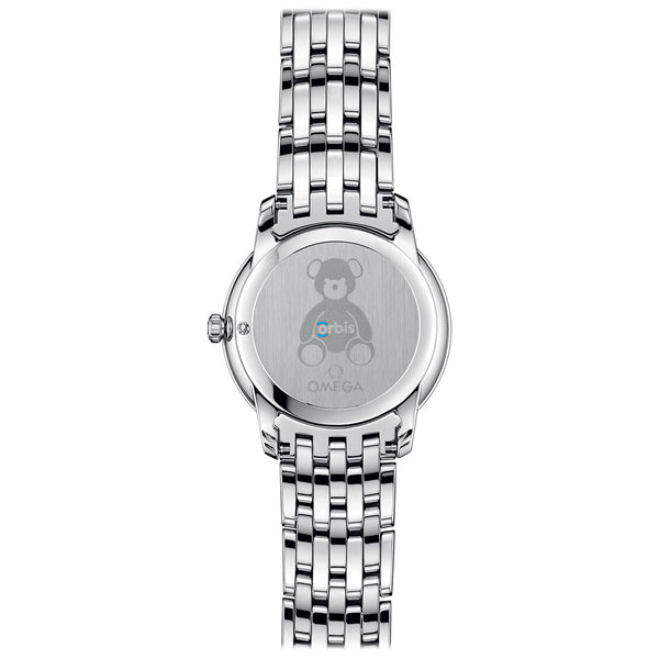 omega de ville prestige orbis edition 27.4mm blue dial diamond ladies quartz watch case back view