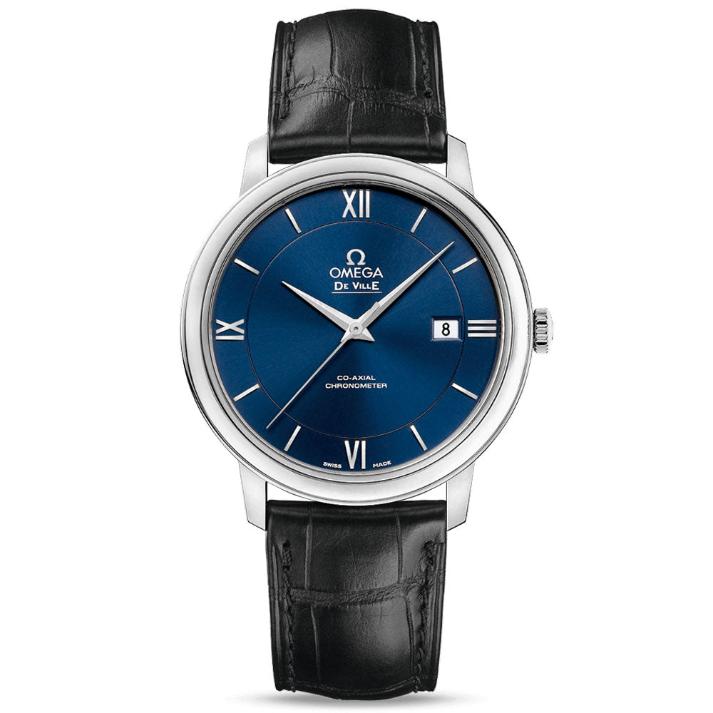 omega de ville prestige 39.5mm blue dial gents automatic watch