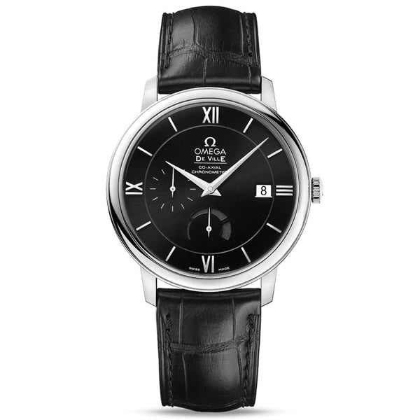omega de ville prestige power reserve 39.5mm black dial gents automatic watch