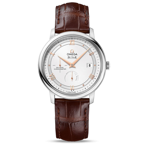 omega de ville prestige power reserve 39.5mm silver dial gents automatic watch