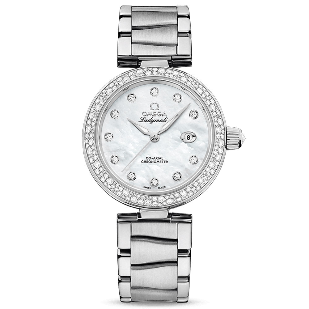 omega de ville ladymatic 34mm mop dial diamond ladies automatic watch