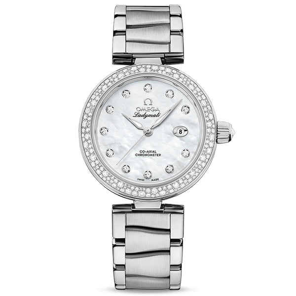 omega de ville ladymatic 34mm mop dial diamond ladies automatic watch