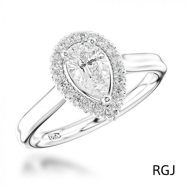 The Skye Pure Platinum Pear Cut Diamond Engagement Ring With Diamond Halo